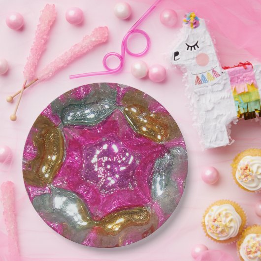 Art Glass Art Deco Yummy Pink Jewel Trouwdiner Papieren Bordje (Feest)