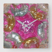 Art Glass Bubble Gum Pink Jewel - getallen Vierkante Klok (Voorkant)