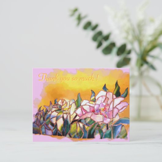 Art Glass Pioen Bedankt Mooie Kaart (Staand voorkant)