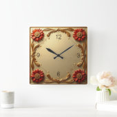Art Golden Flower Vierkante Klok (Huis)