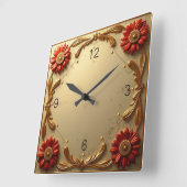 Art Golden Flower Vierkante Klok (Hoek)