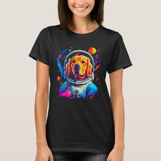 Art Golden Retriever Dog in Space T-shirt (Voorkant)