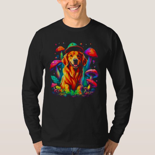 Art Golden Retriever Dog Mushroom Psychedelic T-shirt (Voorkant)