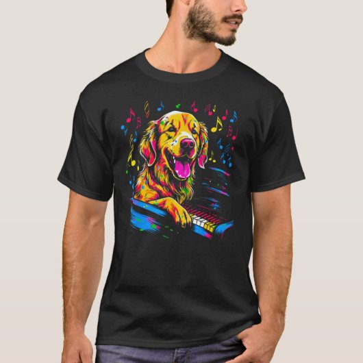 Art Golden Retriever Dog Piano T-shirt (Voorkant)