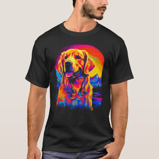 Art Golden Retriever Dog Sunset T-shirt (Voorkant)