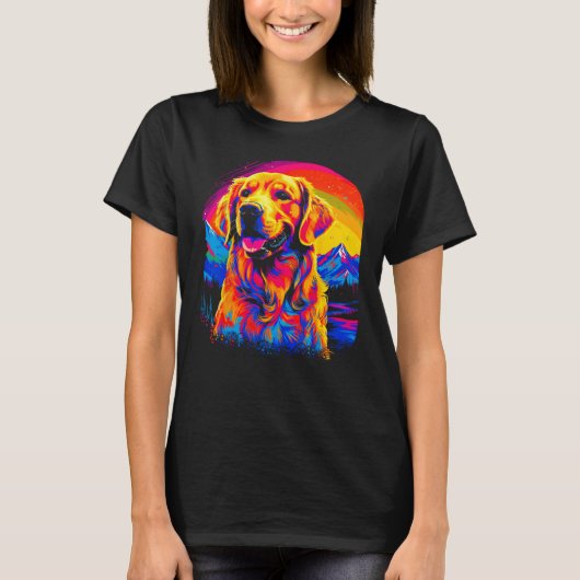 Art Golden Retriever Dog Sunset T-shirt (Voorkant)