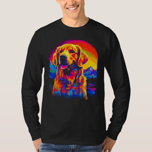 Art Golden Retriever Dog Sunset T-shirt (Voorkant)