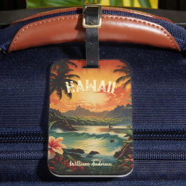 Art Hawaii Beach Hawaïaans Meisje Bagagelabel