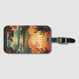  Art Hawaii Beach Hawaïaans Meisje Bagagelabel