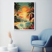  Art Hawaii Beach Hawaïaans Meisje Reizen Poster