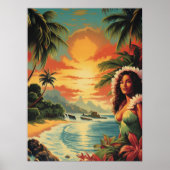  Art Hawaii Beach Hawaïaans Meisje Reizen Poster (Voorkant)