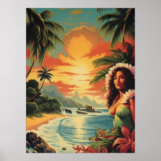  Art Hawaii Beach Hawaïaans Meisje Reizen Poster (Voorkant)