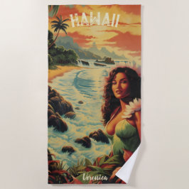 Art Hawaii Beach Hawaïaans Meisje Strandlaken