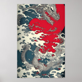 Art Hokusai Die Welle mit Drachen Poster