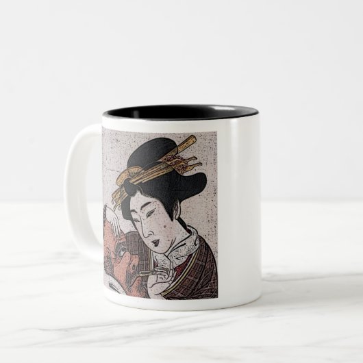 ART JAPANESE VINTAGE TWEEKLEURIGE KOFFIEMOK (Voorkant links)