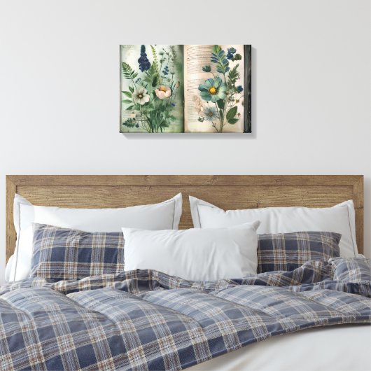 Art Journal Pagina's: Botanicals in het groen Canvas Afdruk (Insitu (Slaapkamer))