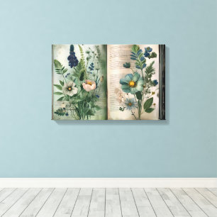 Art Journal Pagina's: Botanicals in het groen Canvas Afdruk