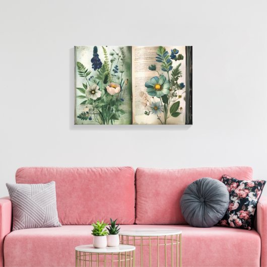 Art Journal Pagina's: Botanicals in het groen Canvas Afdruk (Insitu (Woonkamer))