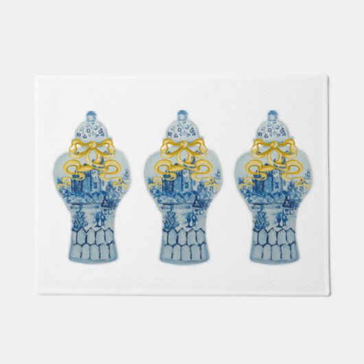 Art Kerstblauw Witte gember Jar Rug Doormat Deurmat (Voorkant)