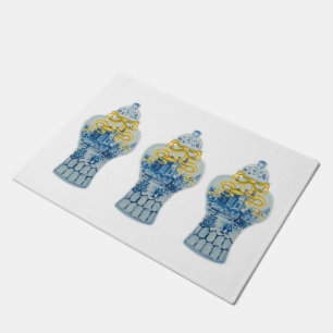 Art Kerstblauw Witte gember Jar Rug Doormat Deurmat