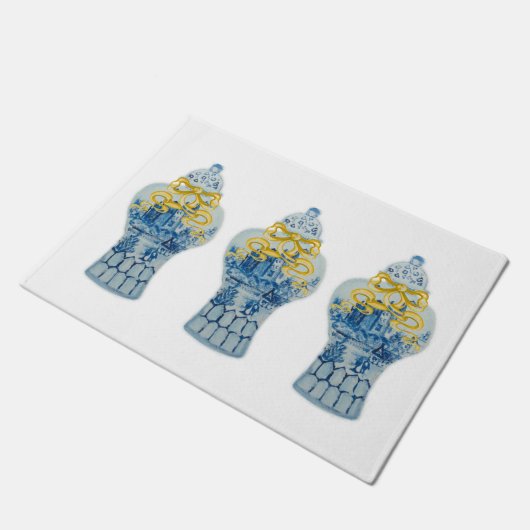 Art Kerstblauw Witte gember Jar Rug Doormat Deurmat (Schuin)