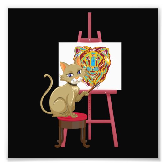 Art Lover Cat Funny Artist Art Teacher Artistic Gr Foto Afdruk (Voorkant)