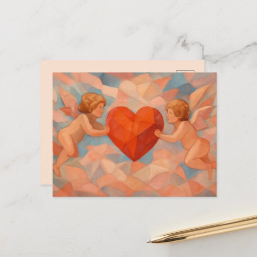 Art Lover Expressionist Cherubs Valentine Postcard Feestdagenkaart (Voorkant / Achterkant in situ)