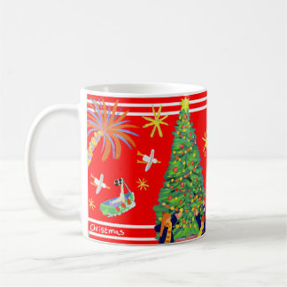 Art Mok: John Dyer kerstkunst Mok. Rood Koffiemok