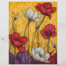 Art Neuveau  Poppies Sinaasappel Wit Rood