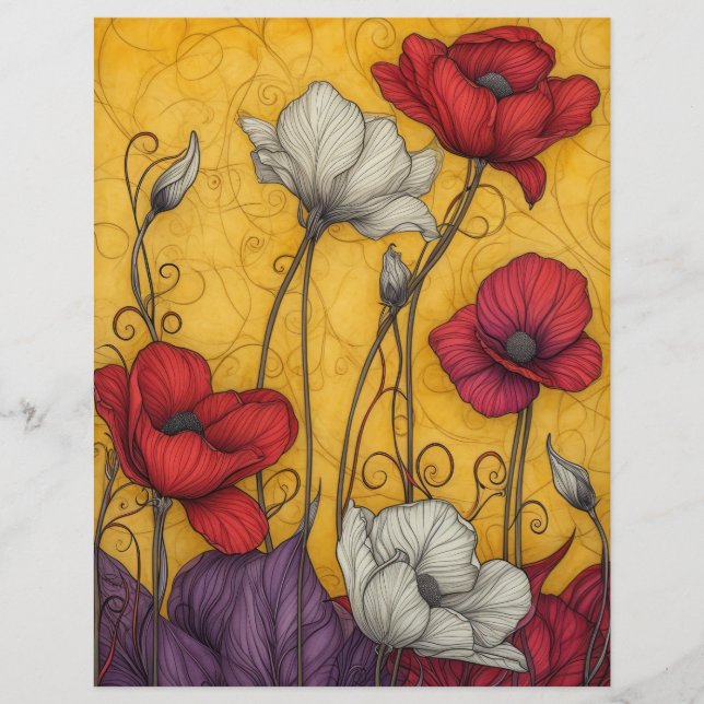 Art Neuveau  Poppies Sinaasappel Wit Rood (Voorkant)