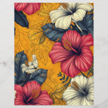 Art Neuveau Vintage Tropische Bloemen Oranje Roze
