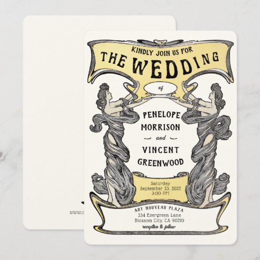 Art Nouveau2 Vrouwen Lijst bruiloft Kaart (Voorkant / Achterkant)