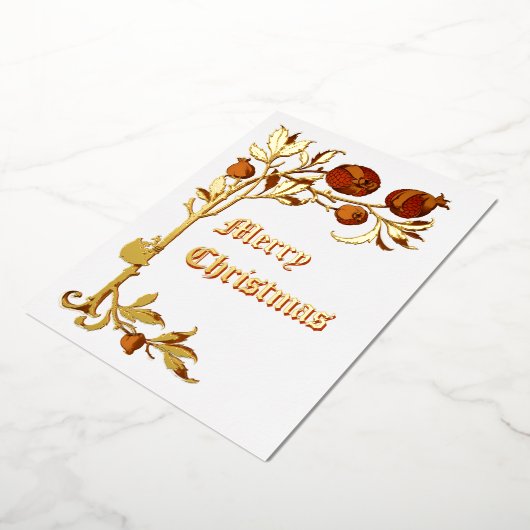  Art Nouveau 1886 Pomegranate Kerstmis Folie Feestdagenkaart (Gedraaid)