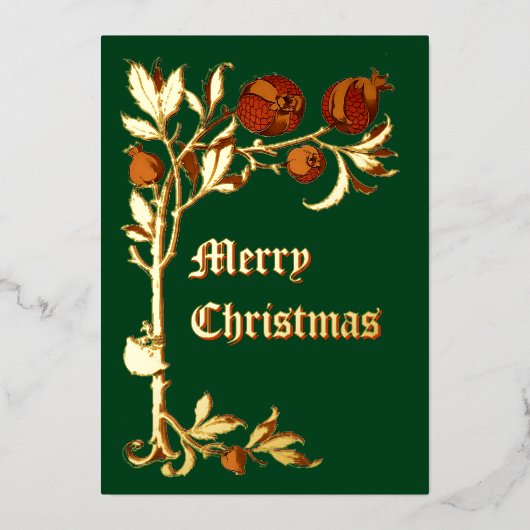 Art Nouveau 1886 Pomegranate Kerstmis Folie Feestdagenkaart (Voorkant)