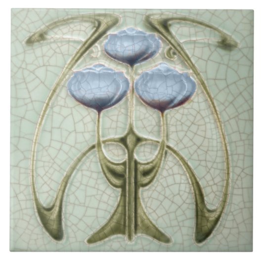 Art Nouveau 1890s Trio van pioenen Gibbons Tegeltje (Voorkant)