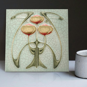 Art Nouveau 1890s Trio van pioenen Gibbons Tegeltje