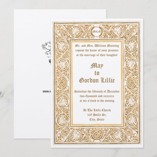 Art Nouveau 1895 Foliage & Floral Border Wedding Kaart (Voorkant / Achterkant)