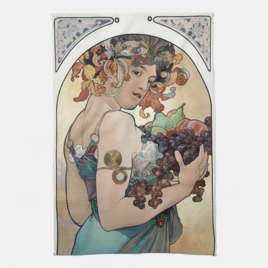Art Nouveau 1897 "Fruit" door Alphonse Mucha Theedoek (Verticaal)