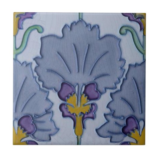 Art Nouveau 1900 Paarse Floral Repro Belgium Tegeltje (Voorkant)