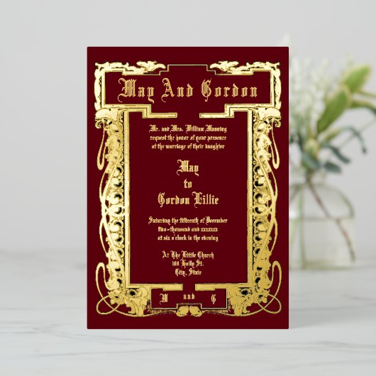  Art Nouveau 1902 Bloemengrens Bruiloft Folie Uitnodiging (Staand Voorkant)