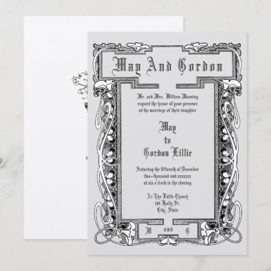 Art Nouveau 1902 Bloemengrens Bruiloft Kaart (Voorkant / Achterkant)