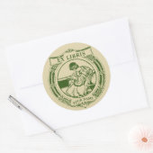 Art Nouveau 1903 Meisje & Boek Ex Libris Sjabloon Ronde Sticker (Envelop)