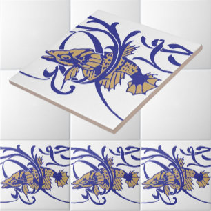 Art Nouveau 1905 Vis- en zeewierfriespatroon Tegeltje