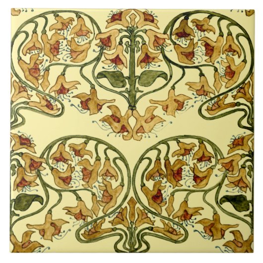  art nouveau 1907 bloemenpatroon ontwerp tegeltje (Voorkant)