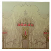 Art Nouveau 1915 Mission Style Bloemfries Tegeltje (Voorkant)