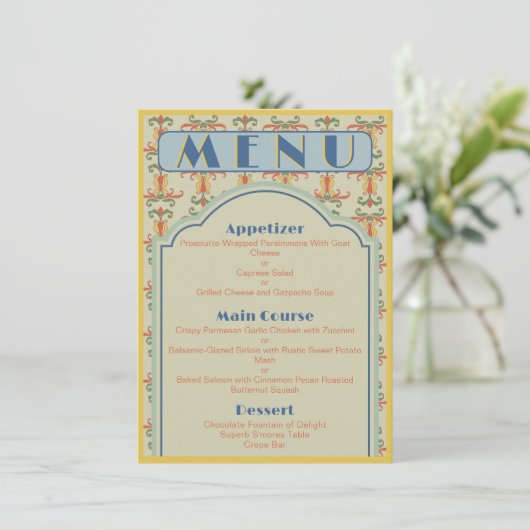 Art Nouveau 4,5 inch x 6,25 inch huwelijksmenu Menu (Staand voorkant)
