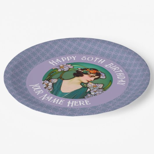 Art Nouveau 80th / aangepaste verjaardag - uw foto Papieren Bordje (Gekanteld)