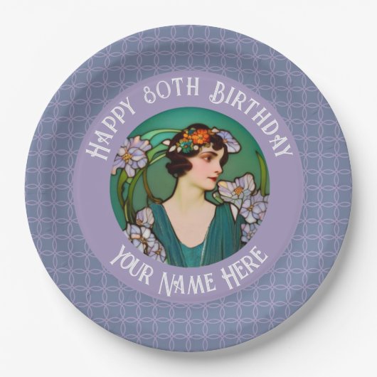 Art Nouveau 80th / aangepaste verjaardag - uw foto Papieren Bordje (Voorkant)