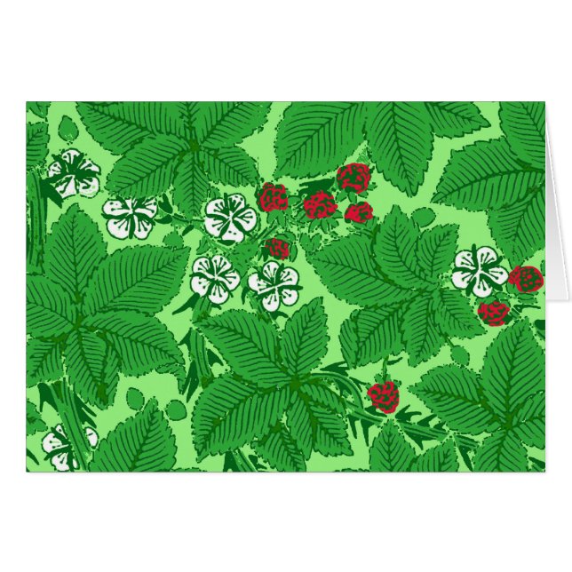 Art Nouveau Aardbeien en Bladeren, Lichtgroen (Voorkant Horizontaal)