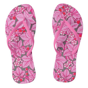 Art Nouveau Aardbeien en Bladeren, Roze en Grijs Teenslippers